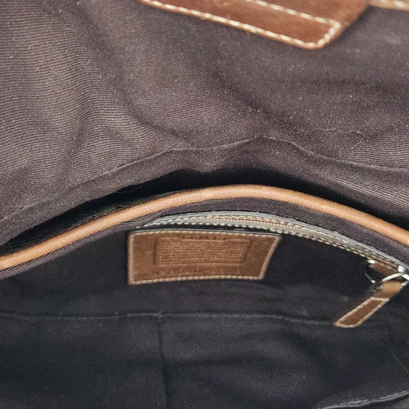 Coach Tan and Brown Signature Shoulder Bag With Leather Corner Accents H04W-6818 - Picture 13 of 14